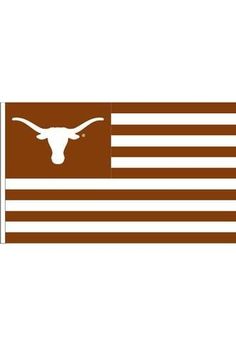 the longhorn flag is shown in brown and white, with an image of a cow's head on it