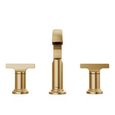 three faucets with gold handles and nozzles on the sides, all in different sizes