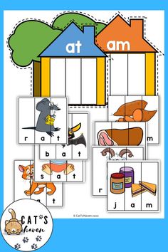 short a cvc puzzle with pictures of animals and houses