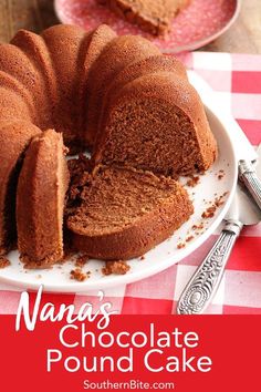 a bundt cake on a plate with one slice cut out