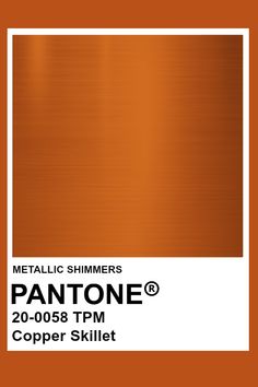 an orange background with the words metallic shimers pantonee 6 copper skillet