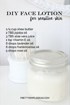 DIY Lotion for Sensitive Skin (Fights acne, wrinkles and eczema!) #sensitiveskincareroutinenatural Diy Face Lotion, Lotion For Sensitive Skin, Săpunuri Handmade, Oil Cleansing, Diy Lotion, Homemade Lotion, Frankincense Oil, Face Lotion, Skin Care Recipes