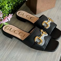 New Gucci Horsebit Flat Sandals Size39.5 With Box With Dust Bag Size 39.5 Made In Italy Made Of Leather Very Classy Model. Gucci Black Heels With Buckle Closure, Elegant Gucci Flat Sandals, Gucci Sandals With Buckle And Block Heel, Gucci Sandals With Buckle Closure And Block Heel, Gucci Block Heel Sandals With Buckle Closure, Gucci Luxury Open Toe Mules, Chic Gucci Mules For Evening, Gucci Formal Summer Mules, Summer Formal Gucci Mules