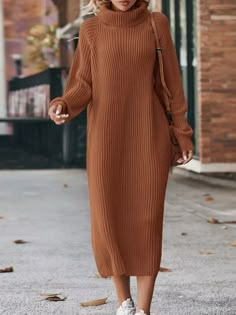 Women's Sweater Dress Jumper Dress Winter Dress Midi Dress Warm Fashion Casual Plain Outdoor Daily Vacation Going out Turtleneck Long Sleeve 2023 Loose Fit Black Brown Green XS S M L 2024 - $34.99 Winter Fashion Dresses Casual, Womans Winter Dresses, Knitted Midi Dress Winter, Winter Knitted Dress, Midi Jumper Dress Outfit, Loose Winter Outfits, Winter Beach Dress, Modest Sweater Dress, Long Winter Dresses Casual