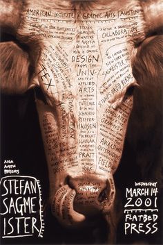 an image of a cow's head with words written all over it on the side