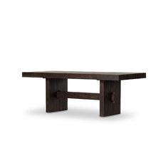 the table is made from wood and has two legs, one with an open end