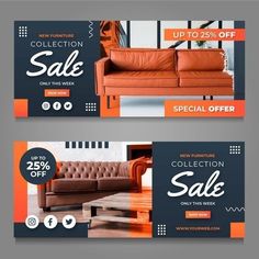 two banners for furniture sale with couches