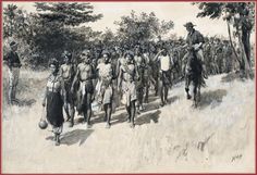 an old drawing of people walking down the road with trees in the backgroud