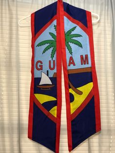 THIS LISTING IS FOR SASH ONLY NO EMBROIDERY. USPS Priority Mail 1-3 days  USPS Priority Mail Express  ORDER BEFORE 11am PACIFIC STANDARD TIME  TO BE MAILED OUT THAT DAY , if not it will be sent out next business day Monday -Saturday  Graduation  Is a HUGE celebration ! Get the grad something special and Represent the family heritage. Guam Sashes  are made replicating the Guam Flag, a Palm tree on the  island with sail boat in the water & the Word GUAM.  For embroidery please place desired text i Guam Flag, Graduation Sash, Over Night, Family Heritage, Sail Boat, Personalised Box, Something Special, Palm Tree, The Family