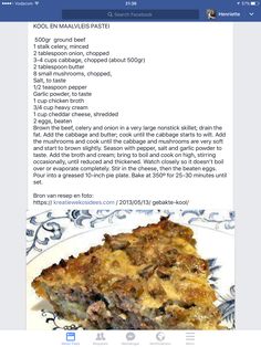 the recipe is displayed on the facebook page