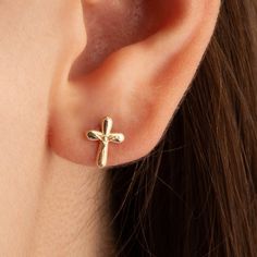 Description: 14k Solid Gold Small Cross Crucifix Jesus Christ Milgrain Stud Earrings Item No.: Bon090 Metal Type: 14k Solid Gold (Stamped 14k), (Available In 10k) Metal Color: Yellow Gold Measurement: Est. Weight: 0.7 Grams. Earring Size: 10mm X 7.5mm Brand New Made To Order. Might Take 3-5 Days To Be Shipped Gold Cross Earrings, Shine Jewelry, Enamel Stud Earrings, Cross Earrings Studs, Diamond Evil Eye, Classy Jewelry, Small Crosses, Leverback Earrings, Cross Earrings