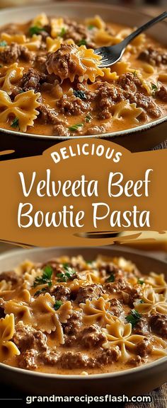 delicious, velvet beef bouilette pasta is served in a white bowl