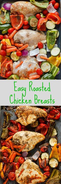 Roasted Bone-In Chicken Breasts with Vegetables - The Cookie Writer Baked Bone In Chicken, Bone In Chicken Breast, Roasted Chicken Breasts, Chicken Roasted, Bone In Chicken, Roasted Chicken Breast, Sheet Pan Recipes, Recipes Chicken, Chicken And Vegetables