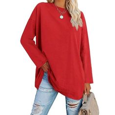 This Cotton Oversized Tee is just what you need! Skin Friendly Material.It's Stretchable,Soft and Lightweight, Provide You a Pleasing Wearing Experience. Our solid color t shirts suitable for Casual Daily/ Travel/ Home/ Vacation/ Shopping/ Street/ Party/ Outdoor/ Club to Wear. The long sleeve tunic tees is very flattering and cute,good to wear with leggings,different jeans,shorts,high heels and boots. Material:65% Cotton,30% Polyester,5% Spandex Item Type:Tees Gender:Women Features :Women Long S Long Tops For Leggings, Oversize Women, Round Neck Tops, Aaliyah, Look Plus, Knit Fashion, Outfit Casual, Long Blouse, Sleeves Pattern