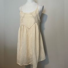 Cream Colored Dress. Brand New With Tags !! Super Cute Solo, Over A Bathing Suit At The Beach, Or Dressed Down With Some Sneakers And A Jean Jacket!! Size Small. Chest 17” Length 34” 2288 Daytime Linen Sleeveless Sundress, Sleeveless Linen Sundress For Daytime, Linen Sleeveless Sundress For Daytime, Lined Spaghetti Strap Dress For Daytime, Daytime Spaghetti Strap Lined Dress, Lined Beige Mini Dress For Summer, Beige Lined Mini Dress For Summer, Daytime Sundress With Spaghetti Straps, Sleeveless Linen Daytime Dresses