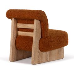 the chair is made out of wood and has a brown upholstered cushion on it