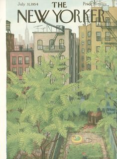 the new yorker magazine cover with trees and buildings in the background