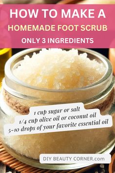 How to Make a Homemade Foot Scrub How To Make Feet Soft And Smooth, Soft Feet Remedy At Home, Foot Scrub Diy, Soft Feet Remedy, Diy Foot Scrub Recipes, Homemade Pedicure, Diy Spa Day At Home, Foot Scrub Recipe, Homemade Foot Scrub