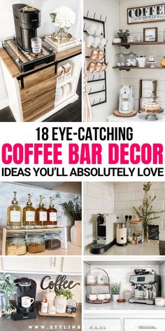 coffee bar ideas Hot Cocoa Bar Ideas Coffee Stations, Small Coffee Bar Ideas Modern, Small Coffee Bar Ideas, Coffee Bar Decor Ideas, Small Coffee Bar, Bar Decor Ideas, Coffee Bar Party, Coffee Bar Ideas Kitchen Counter