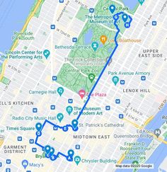 a map showing the route to central park