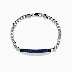 Effy Men's 925 Sterling Silver Chain Link Blue Sapphire Bracelet Sterling Silver Blue Chain Jewelry, Sterling Silver Chain Jewelry In Blue, Elegant Blue Sterling Silver Chain Bracelet, Sapphire Sterling Silver Bracelet, Classic Blue Sterling Silver Bracelets, Classic Sapphire Bracelets In Sterling Silver, Blue Sterling Silver Bracelet With Polished Finish, Classic Sapphire Sterling Silver Bracelets, Blue Sterling Silver Bracelets With Polished Finish