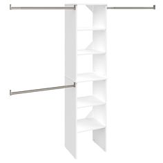 a white shelf with two metal bars on it