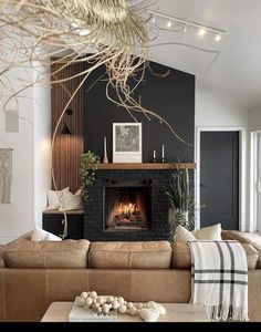 a living room filled with furniture and a fire place