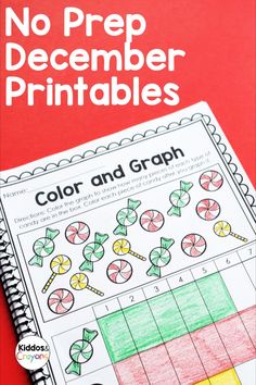 the color and graph worksheet is shown with text that reads no prep december printables