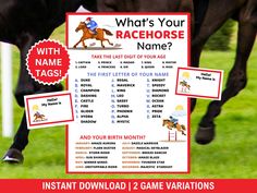 horse racing game with name tags and instructions