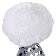 a close up of a tie with white fur on it's head and black dots