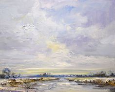 an oil painting of the sky and water