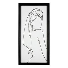 a black and white drawing of a woman's face with her hair pulled back