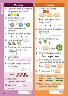 two worksheets with different numbers and shapes