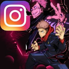 two anime characters with the instagram logo in the background