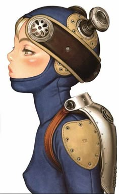 a drawing of a woman wearing a helmet and holding a camera