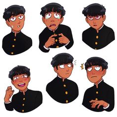 various poses of a man in uniform with different facial expressions, including one pointing at his finger