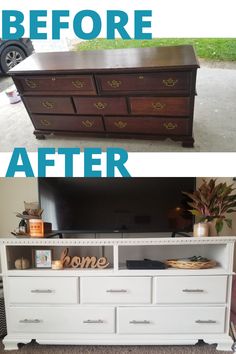 before and after photos of an old dresser