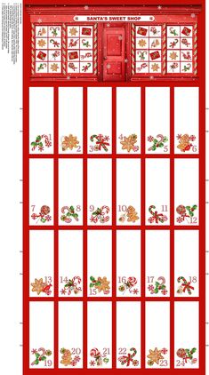 a red christmas calendar with holly decorations on the front and side, in white background