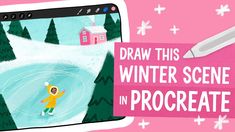 an image of a child's drawing on a phone screen with the text draw this winter scene in procreate