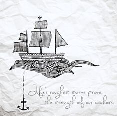 a drawing of a ship with an anchor on it