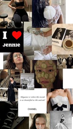 the collage has pictures of women in black and white, including an i love jeanie advertisement