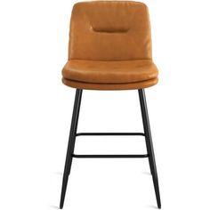 a brown leather bar stool with black legs and an upholstered seat, on a white background