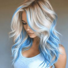 Pastel Blue Hair Color: 20 Dynamic Ideas to Try - Hair Guru Hairstyles Color Blonde, Teal Hair Ombre Blonde, Blonde Coloured Hair, Blue Tips On Blonde Hair, Colorful Hair Ideas For Blondes, Blond And Colored Hair, Blonde Pastel Hair, Fun Hair Colors For Blondes, Blue In Blonde Hair