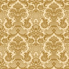 a gold and white wallpaper with an ornate design