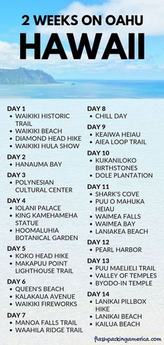 the list for two days on oahuu hawaii with text overlaying it