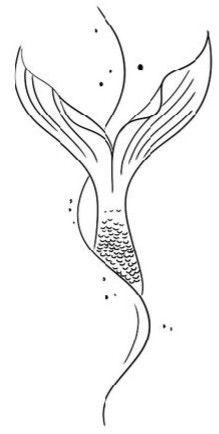 a black and white drawing of a mermaid's tail with dots in the background