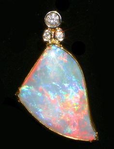 Broadflash Opal & Diamond Pendant - Michael & Judy Wallace (Wallace Goldsmithing) Opal Bracelet Gold, Ammolite Jewelry, Precious Opal, October Birthstone, Pendant Design, Gems And Minerals