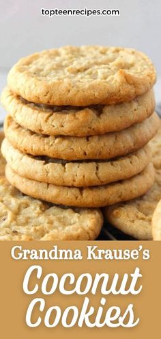 grandma krause's coconut cookies on a plate with the title above it