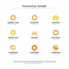 the sun and other symbols for different types of logos, badges or emblems on white background