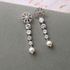 Winter Snowflake Bridal Earrings Zirconia Wedding Earrings Bride Pearl Earrings ,wedding Jewelry Dangle Prom Earrings Bridal Jewellery - Etsy UK Wedding Earrings Bride, Earrings Zirconia, Earrings Bride, Pearl Bride, Crystal Earrings Wedding, Fancy Jewellery Designs, Prom Earrings, Bride Earrings